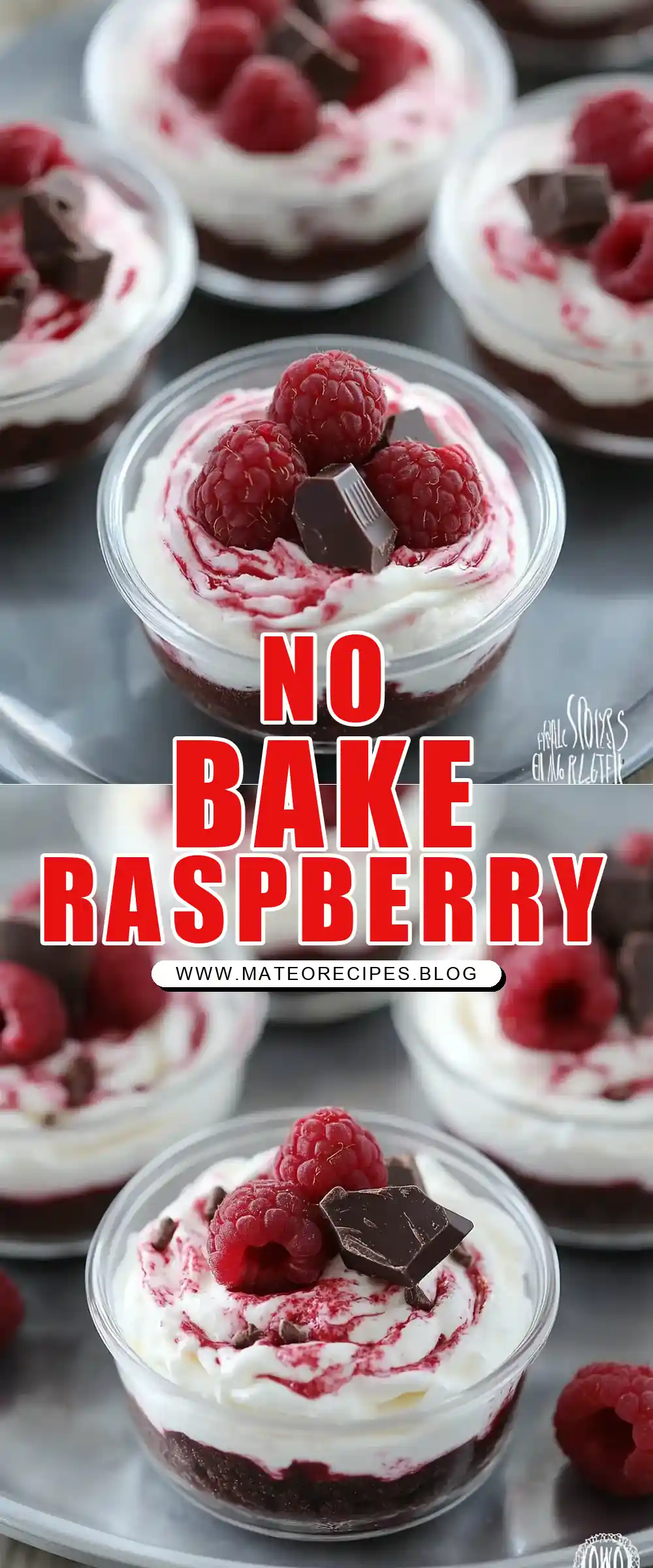Pinterest pin (Design 1) for No-Bake Chocolate Raspberry Cheesecakes