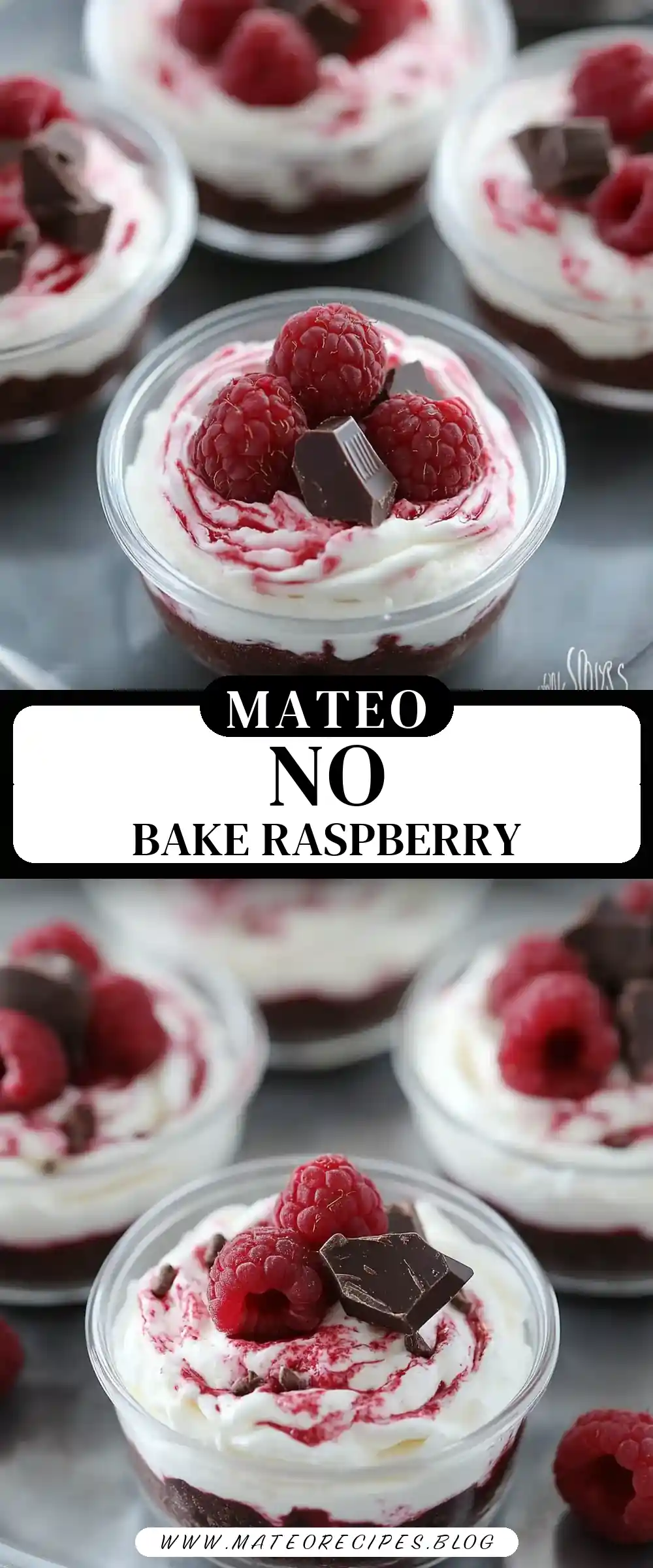 Pinterest pin (Design 3) for No-Bake Chocolate Raspberry Cheesecakes