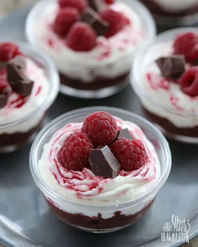 A delicious plate of No-Bake Chocolate Raspberry Cheesecakes