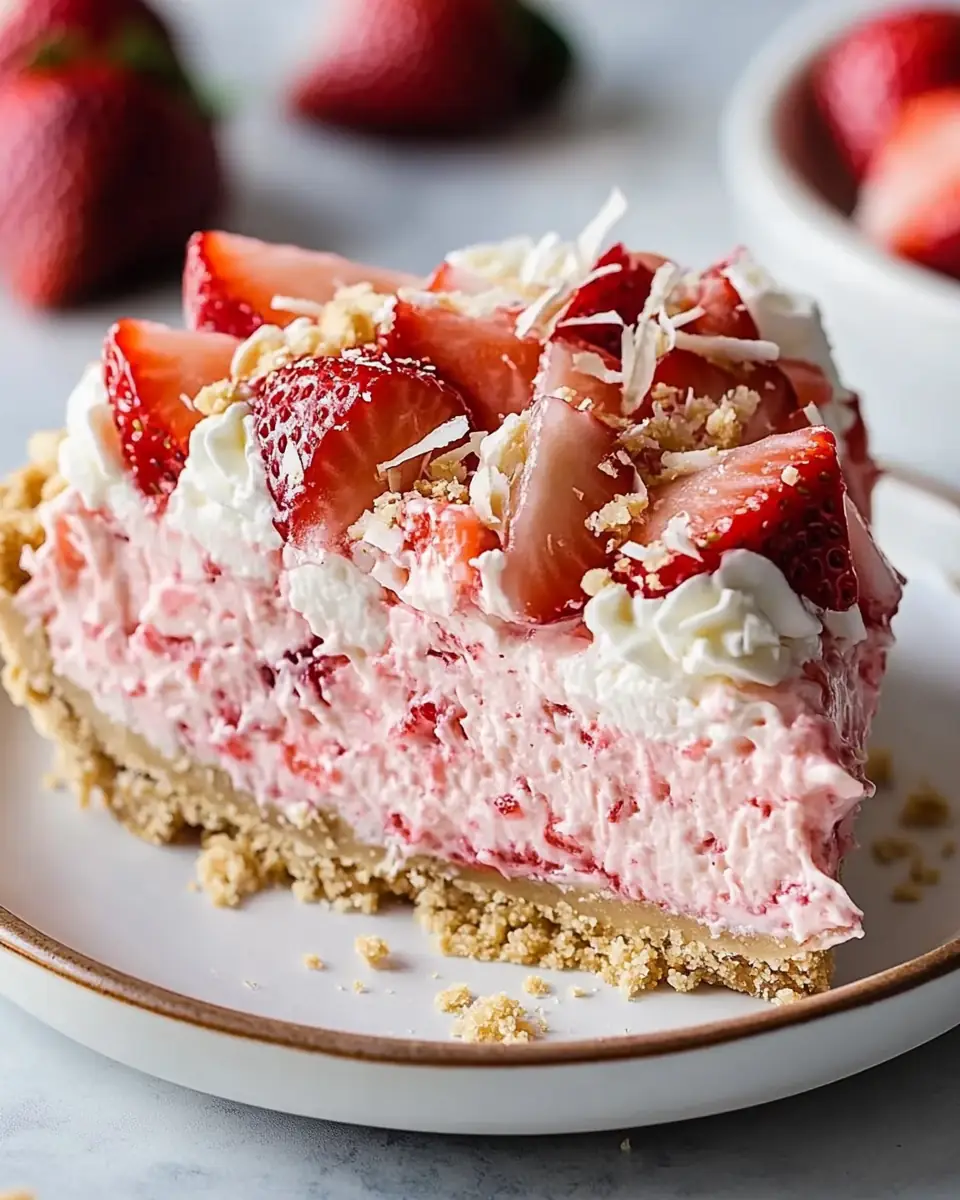 A delicious plate of No-Bake Strawberry Cream Cheese Pie ๐
