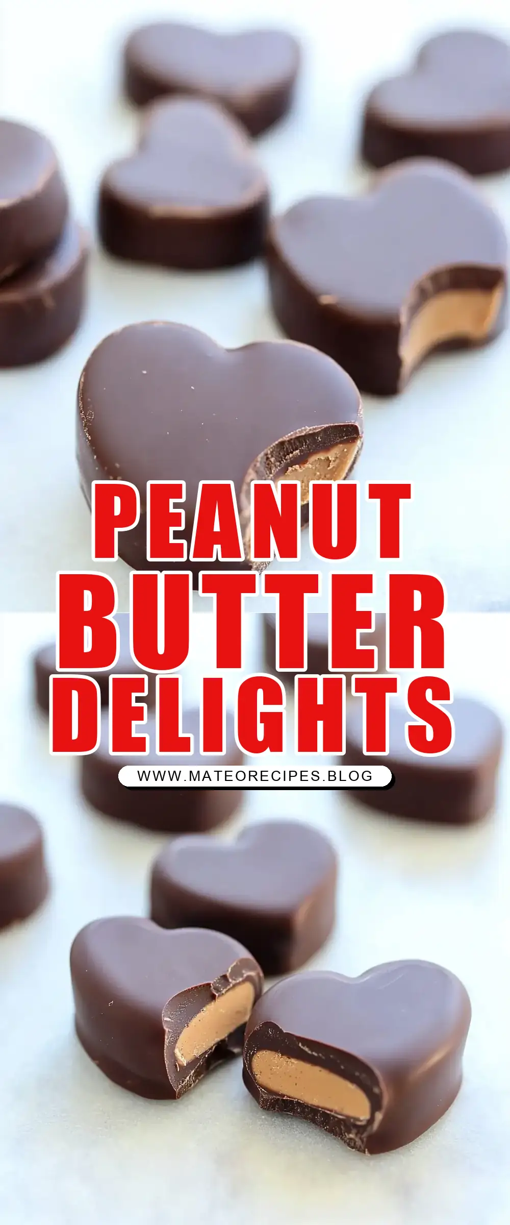 Pinterest pin (Design 1) for Peanut Butter Chocolate Hearts (Homemade Reese's)