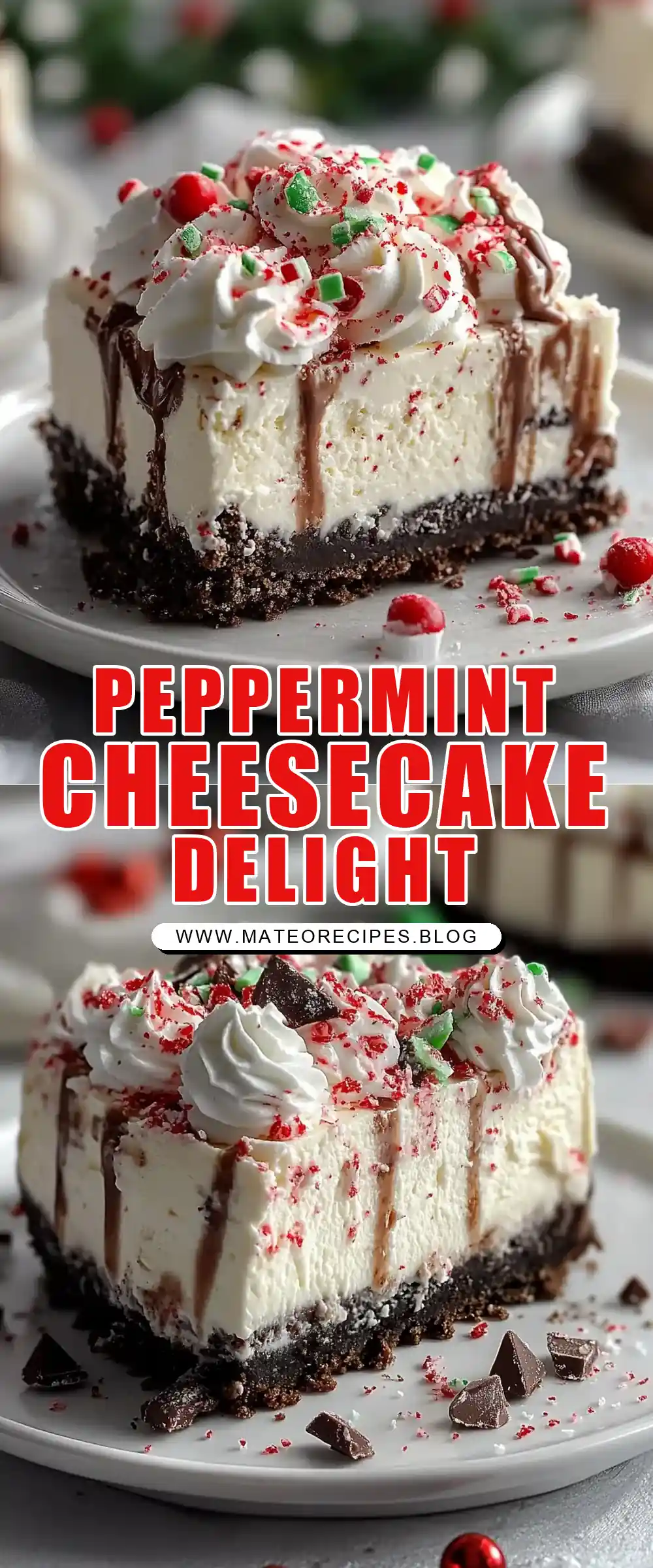 Pinterest pin (Design 1) for No-bake Peppermint Cheesecake