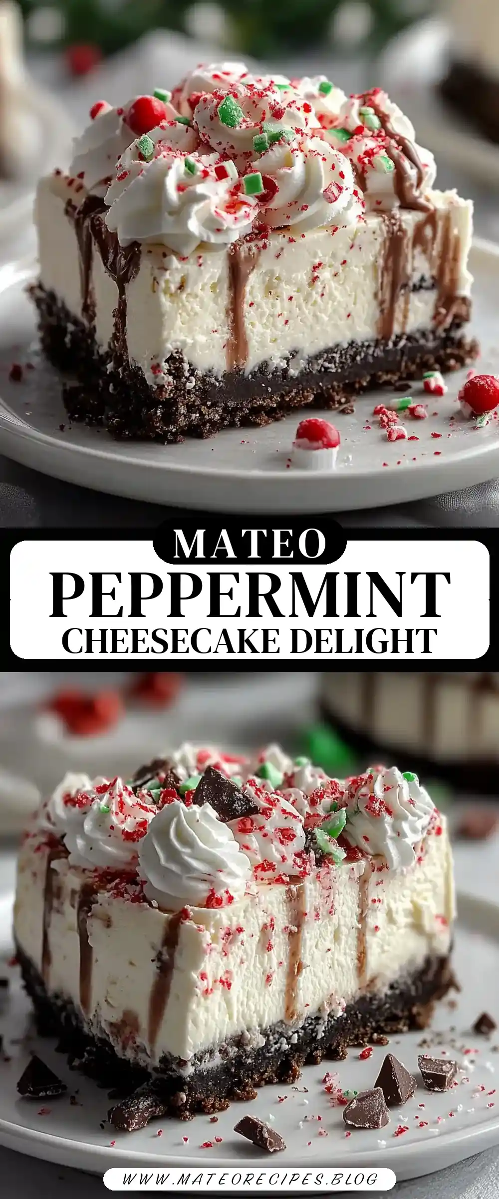 Pinterest pin (Design 3) for No-bake Peppermint Cheesecake