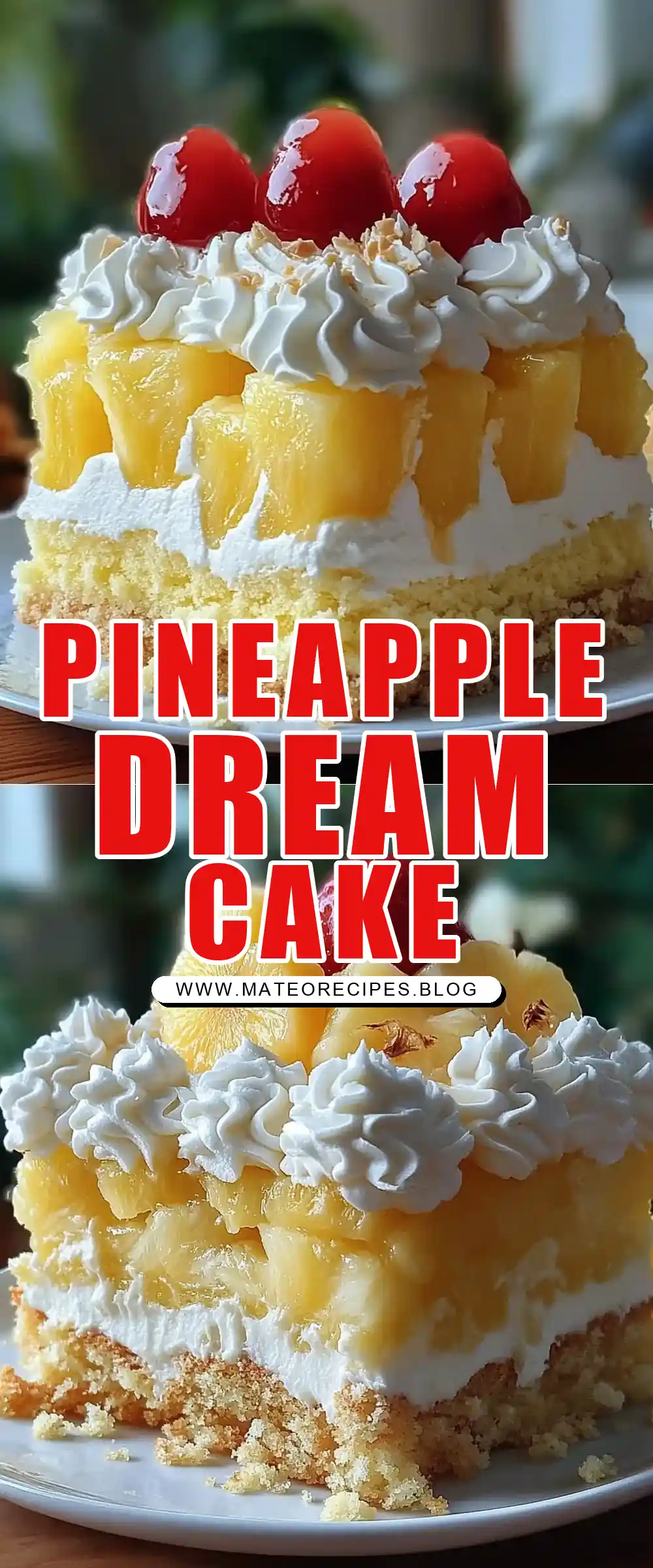 Pinterest pin (Design 1) for Pineapple Heaven Cake