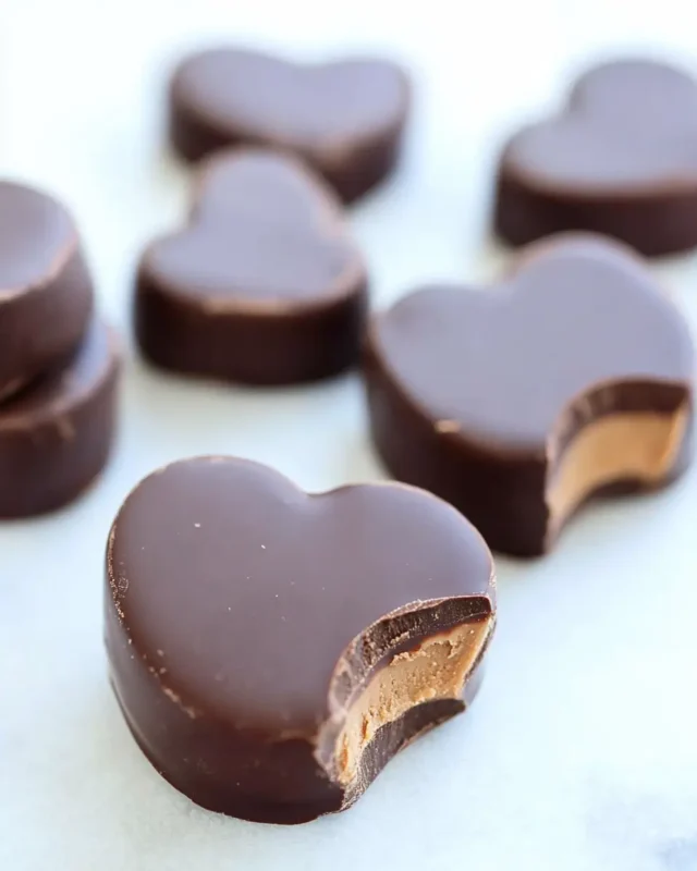 A delicious plate of Peanut Butter Chocolate Hearts (Homemade Reese's)