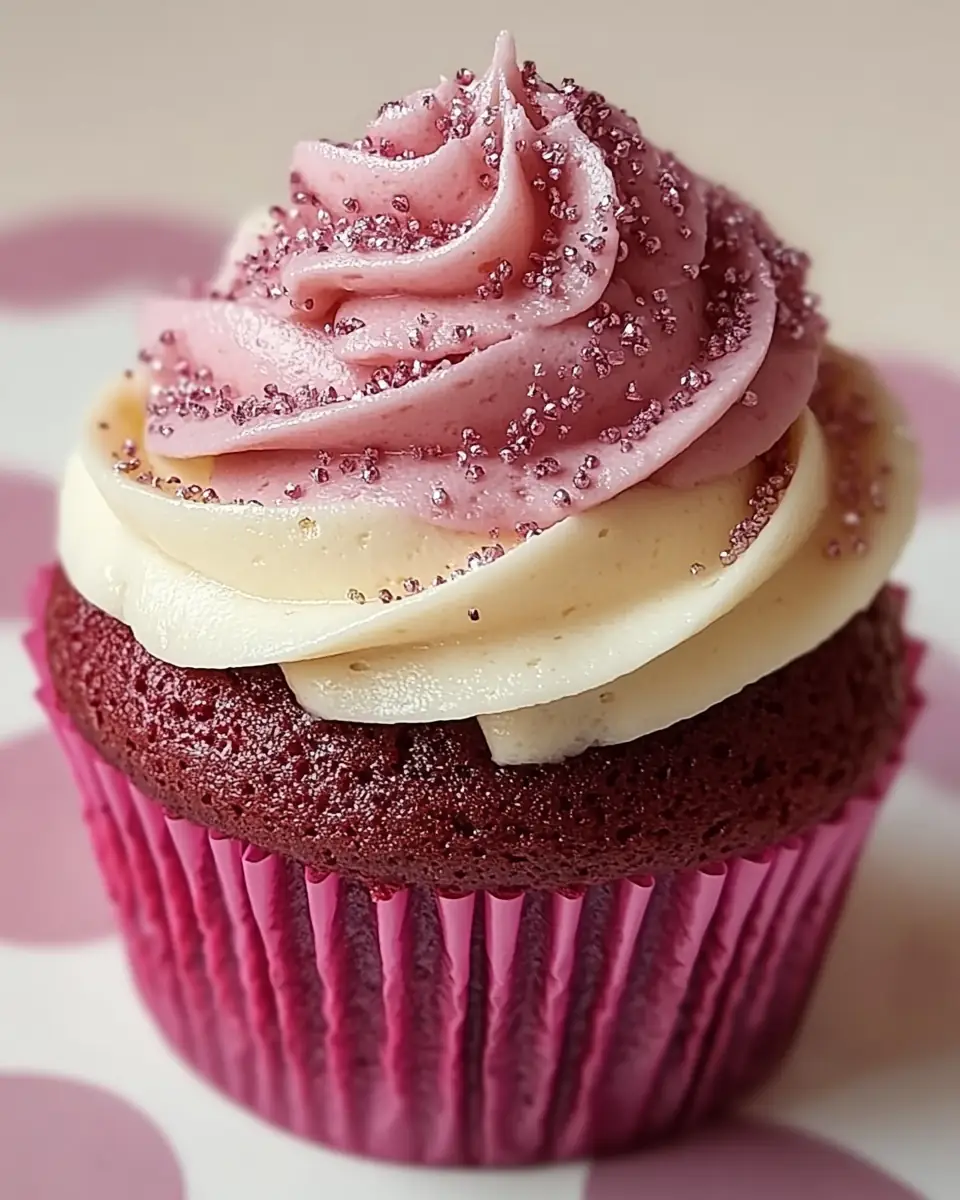 A delicious plate of Pink Velvet Cupcakes with Vanilla Buttercream Frosting