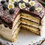 A delicious plate of Poppy Seed Cake with Chocolate Ganache