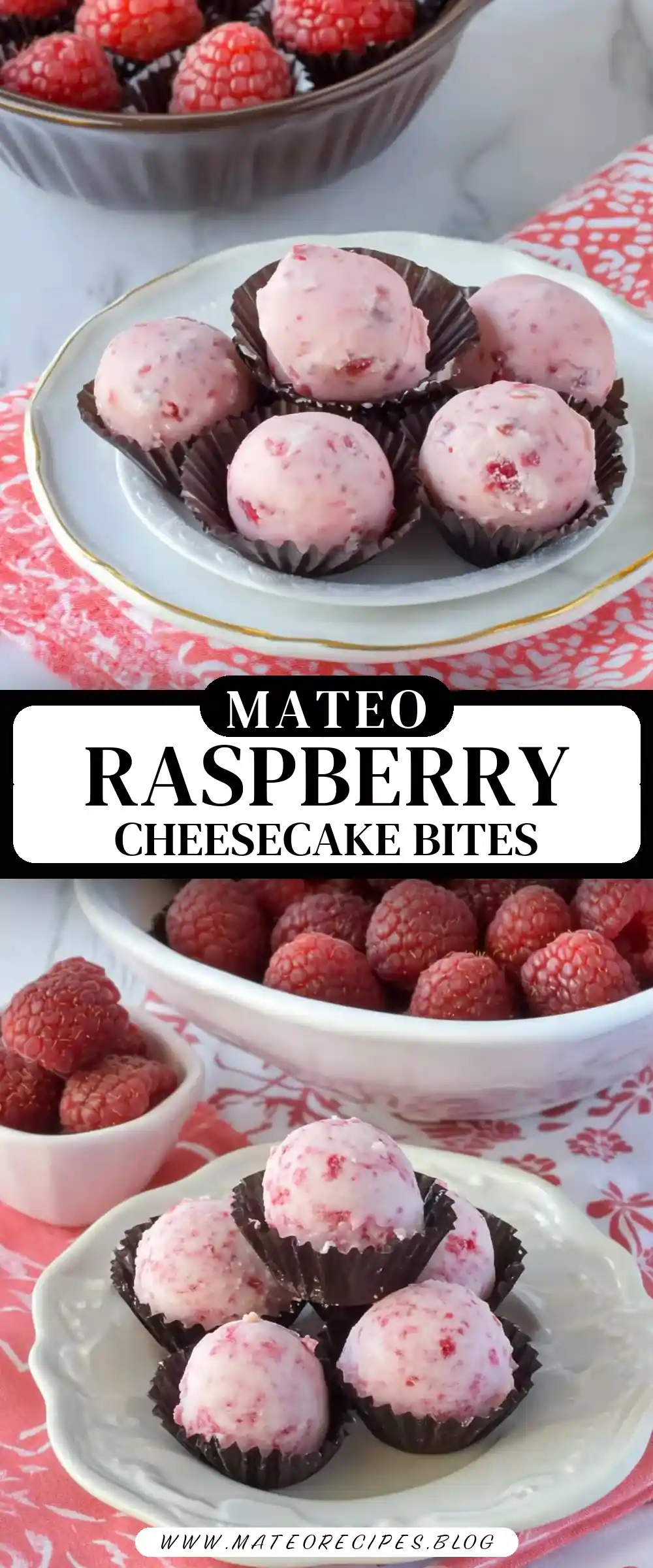 Pinterest pin (Design 3) for Sugar-Free No Bake Raspberry Cheesecake Bites