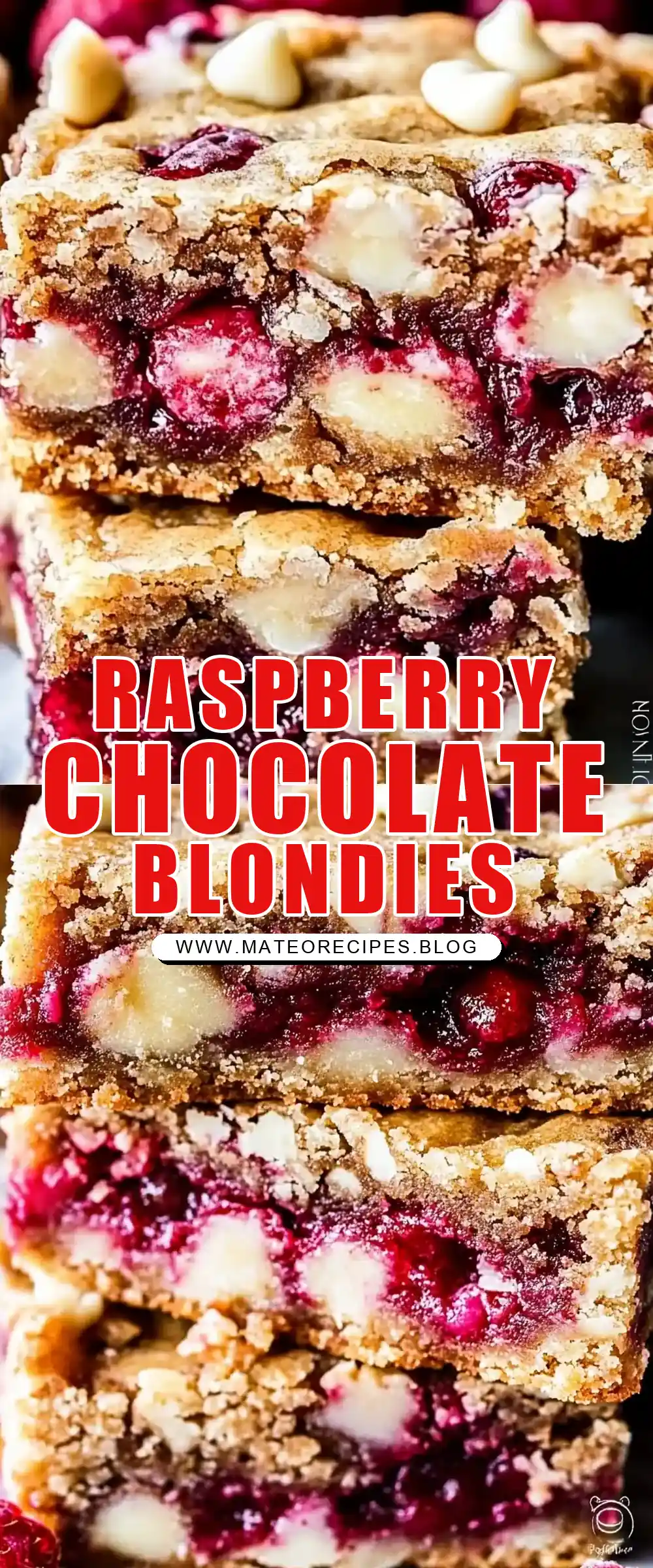 Pinterest pin (Design 1) for Raspberry White Chocolate Blondies