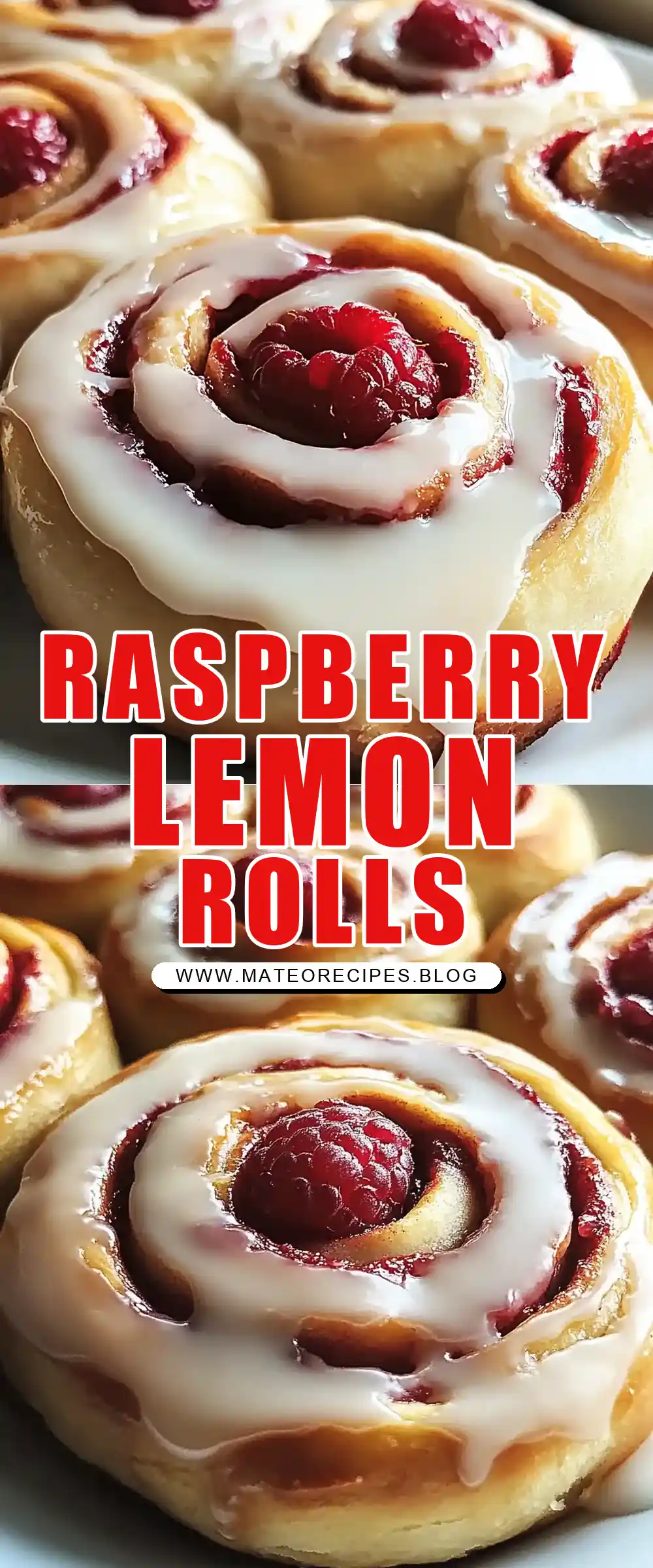 Pinterest pin (Design 1) for Raspberry Cinnamon Rolls with Lemon Glaze