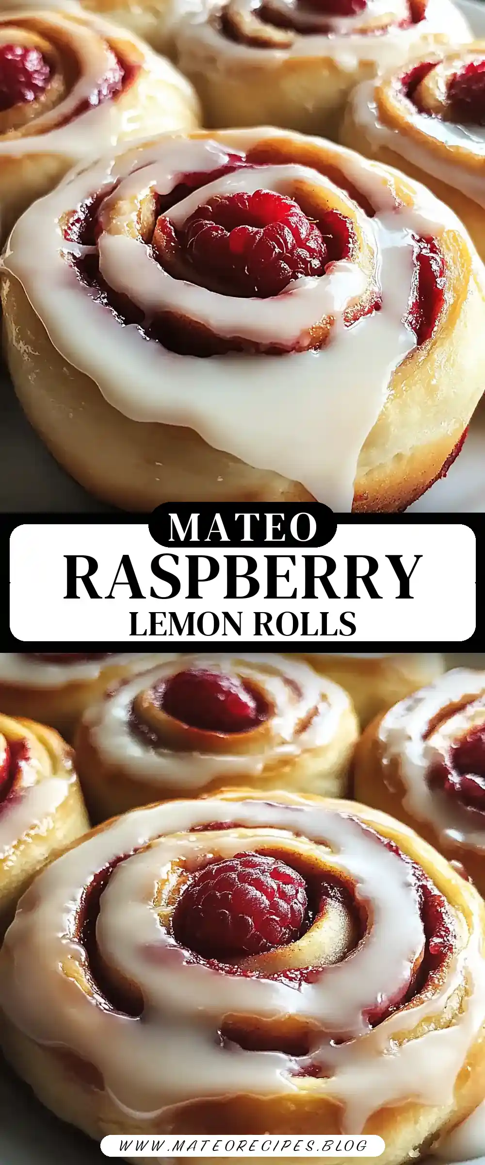 Pinterest pin (Design 3) for Raspberry Cinnamon Rolls with Lemon Glaze