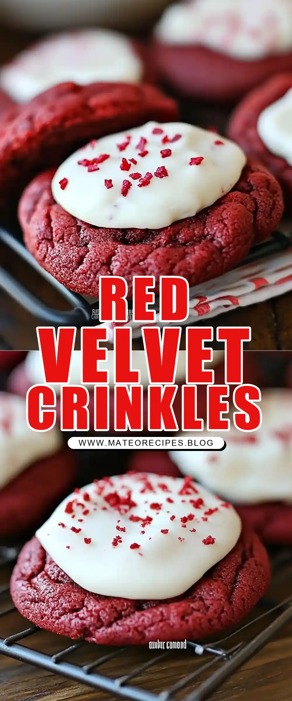 Pinterest pin (Design 1) for Red Velvet Cake Mix Crinkle Cookies