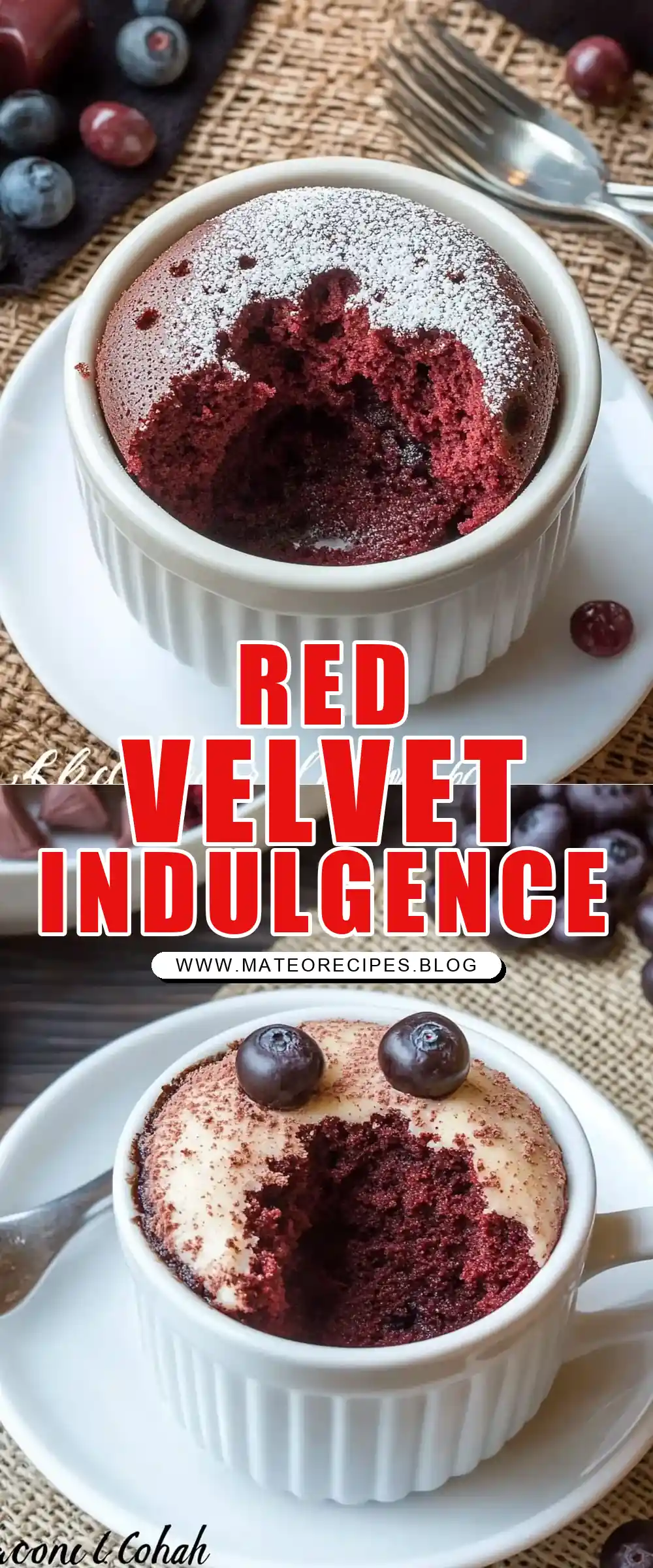 Pinterest pin (Design 1) for Red Velvet Molten Lava Mug Cake