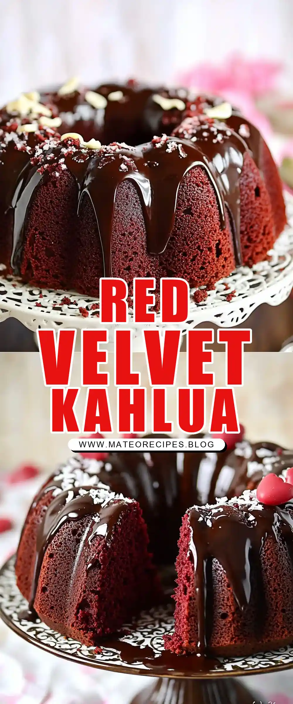 Pinterest pin (Design 1) for Red Velvet Bundt Cake with Kahlua Ganache