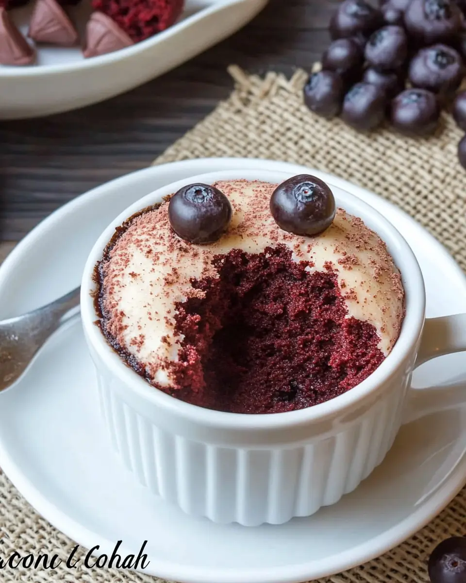 A delicious plate of Red Velvet Molten Lava Mug Cake