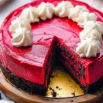 A delicious plate of Red Velvet Oreo Cheesecake