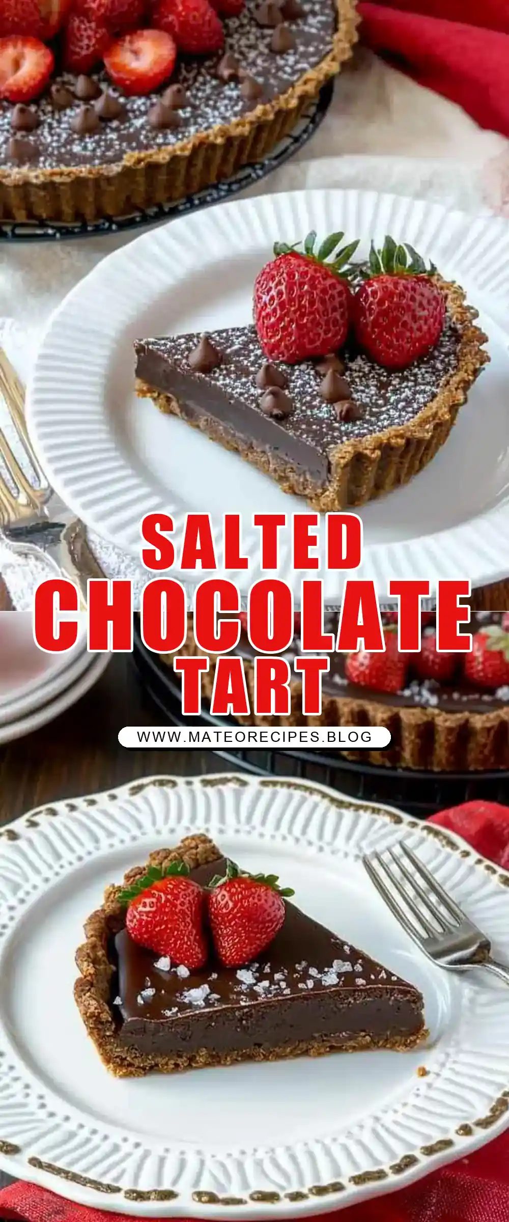 Pinterest pin (Design 1) for Salted Chocolate Strawberry Tart