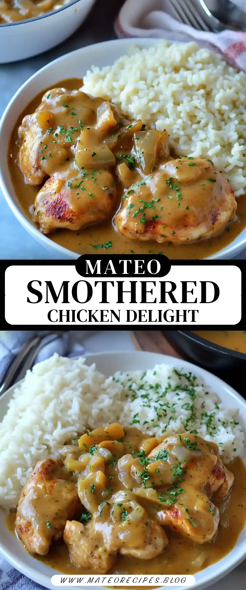 Pinterest pin (Design 3) for Smothered Chicken with Peppers & Onion Gravy