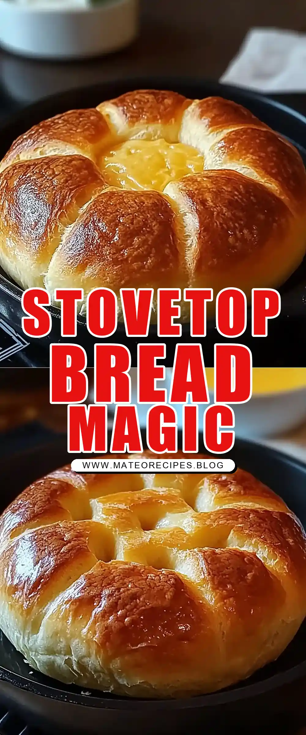 Pinterest pin (Design 1) for No-Oven Stovetop Bread