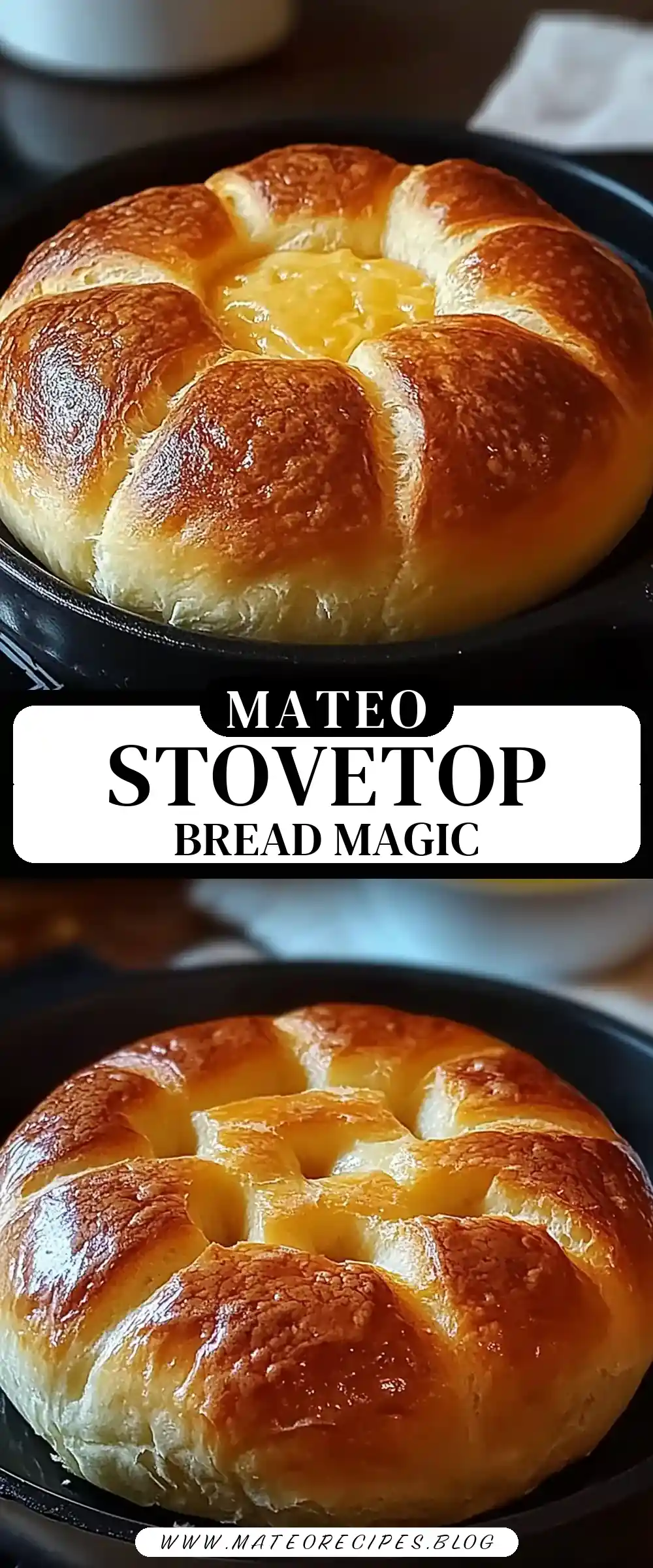 Pinterest pin (Design 3) for No-Oven Stovetop Bread