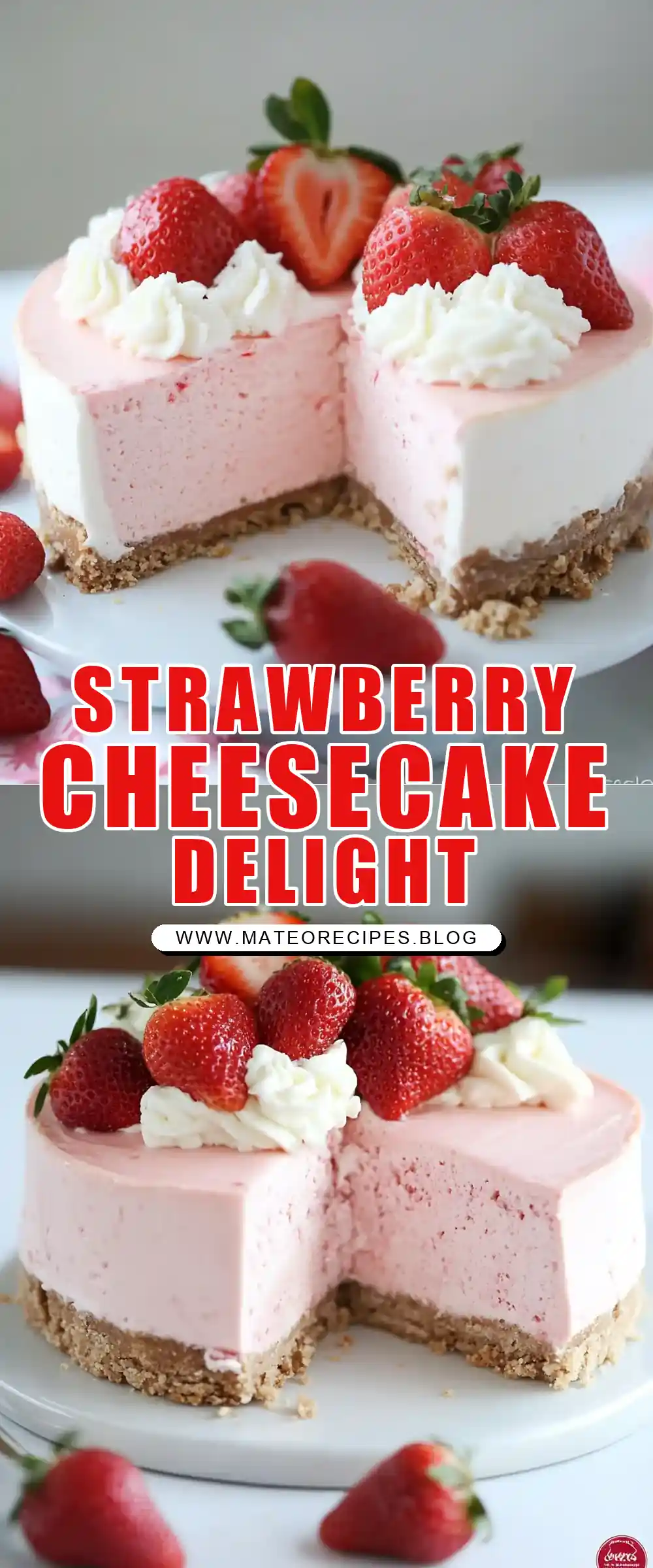 Pinterest pin (Design 1) for Strawberry Ice Cream Cheesecake