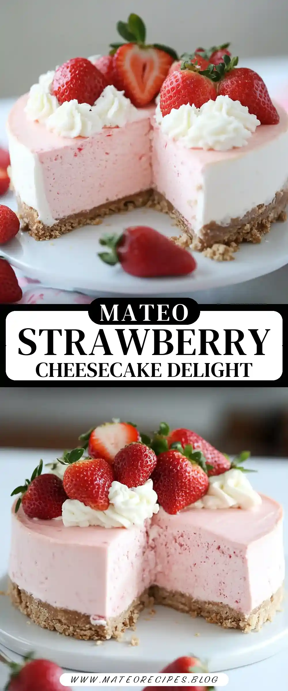 Pinterest pin (Design 3) for Strawberry Ice Cream Cheesecake