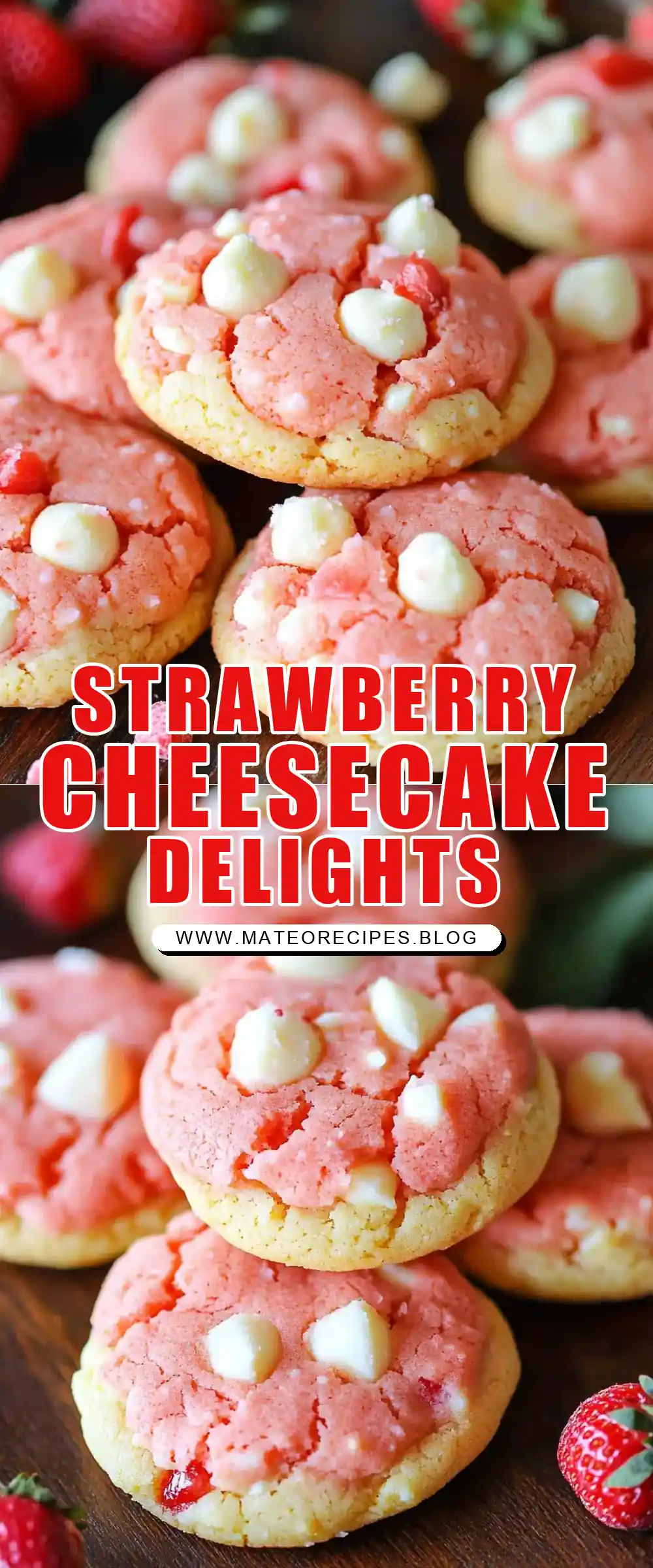 Pinterest pin (Design 1) for Strawberry Cheesecake Cookies