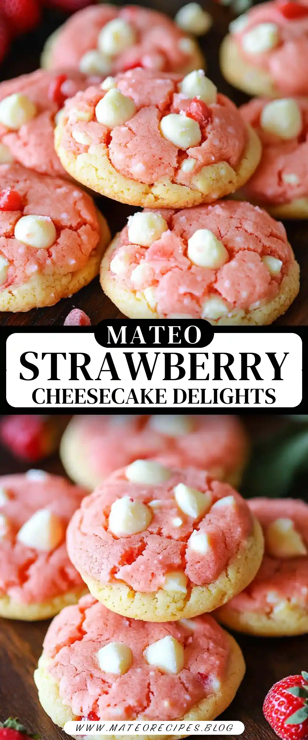 Pinterest pin (Design 3) for Strawberry Cheesecake Cookies