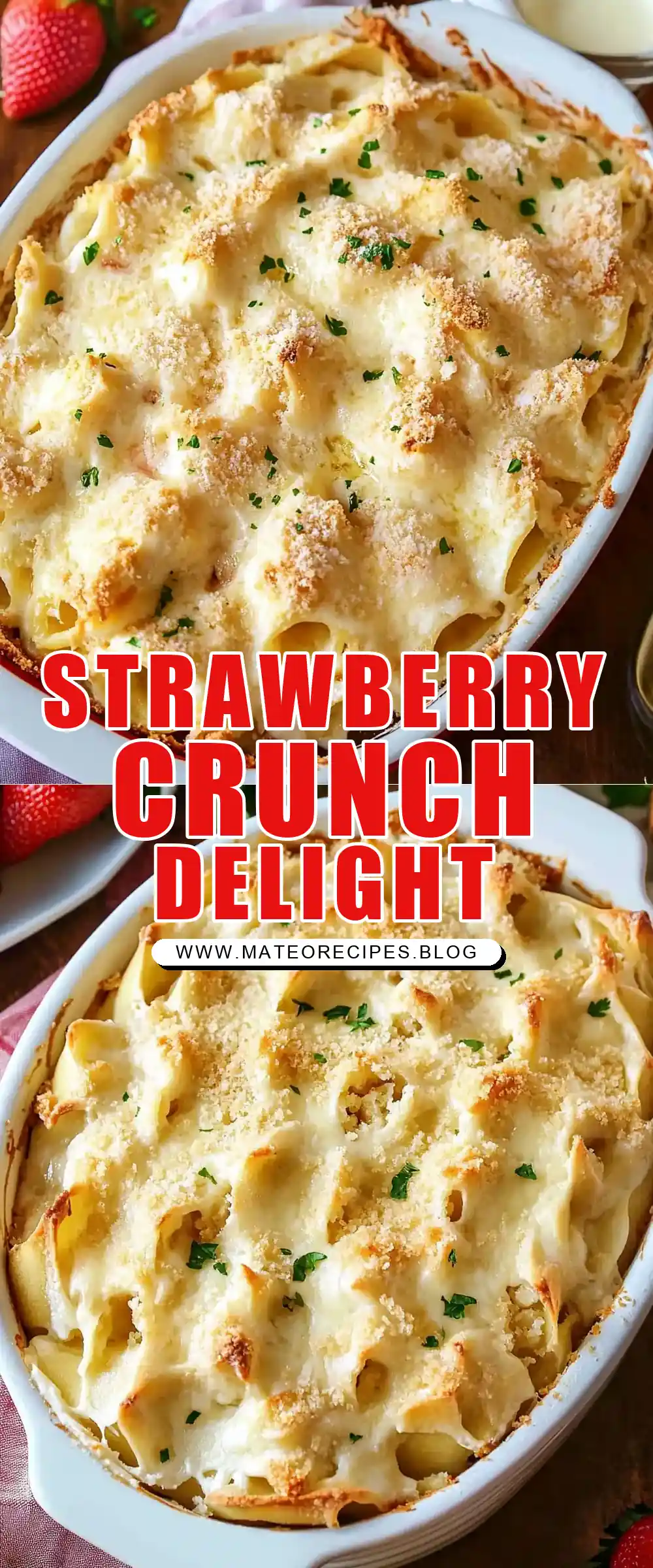 Pinterest pin (Design 1) for Strawberry Crunch Cake Recipe