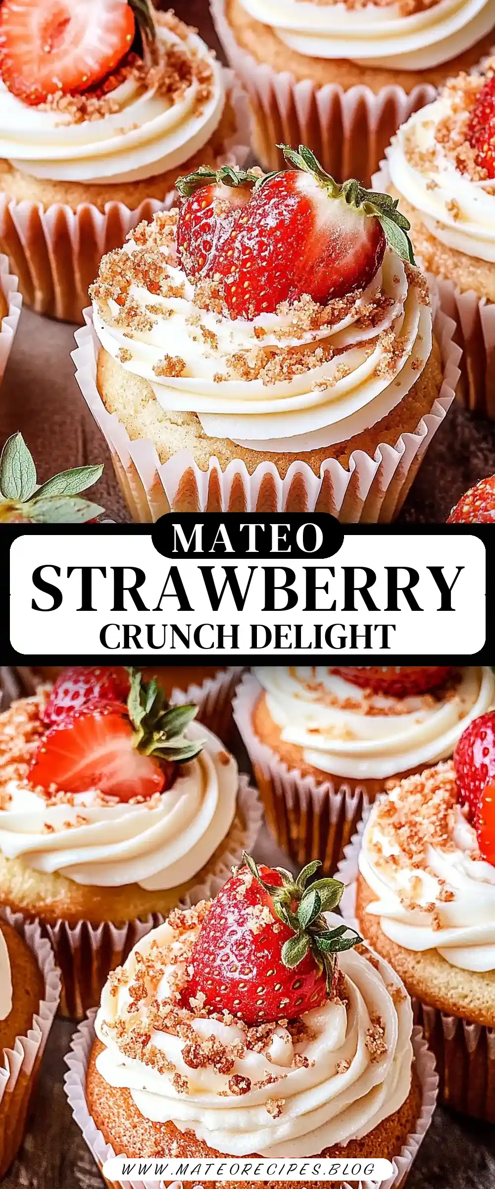 Pinterest pin (Design 3) for Strawberry Crunch Cupcakes