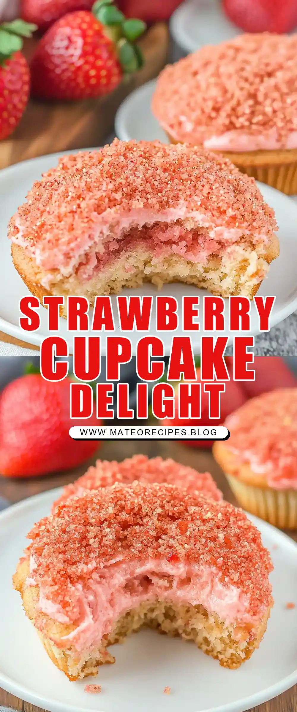 Pinterest pin (Design 1) for Fresh Strawberry Cupcakes