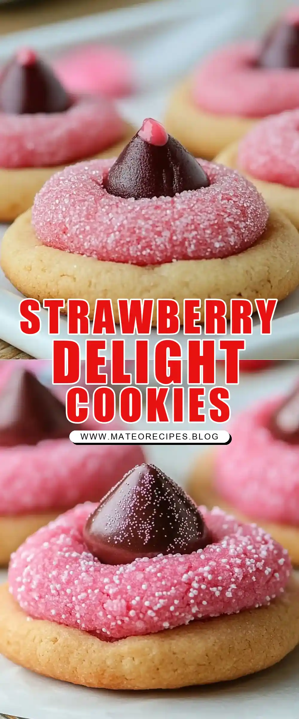 Pinterest pin (Design 1) for Strawberry Kiss Cookies