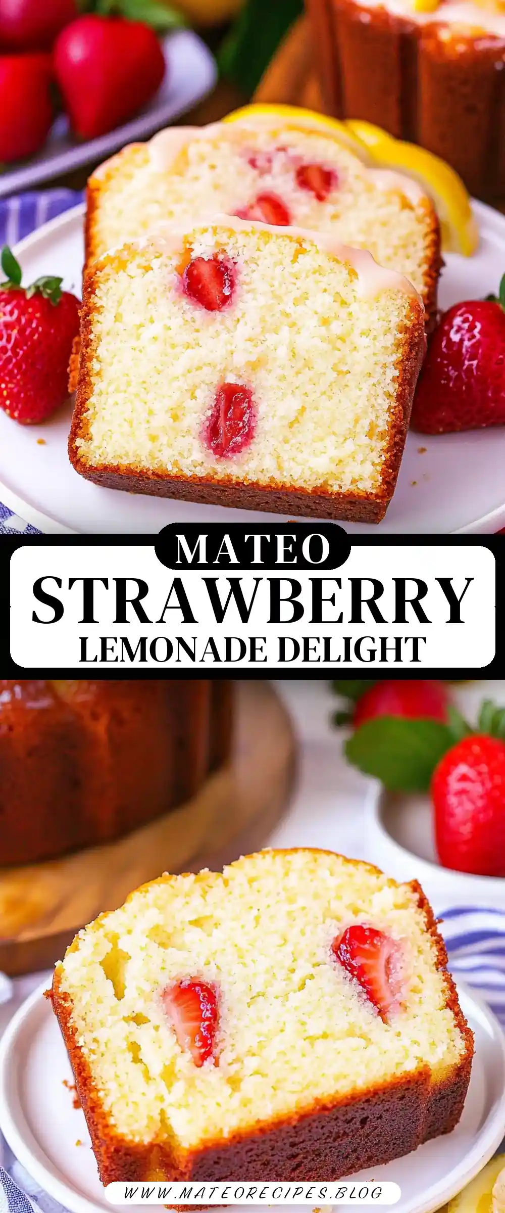 Pinterest pin (Design 3) for Strawberry Lemonade Pound Cake