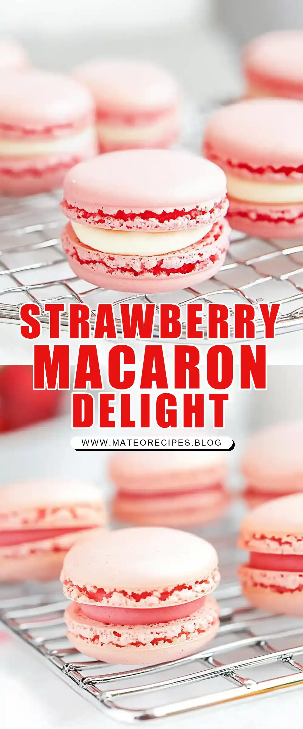 Pinterest pin (Design 1) for Strawberry Macaron Recipe