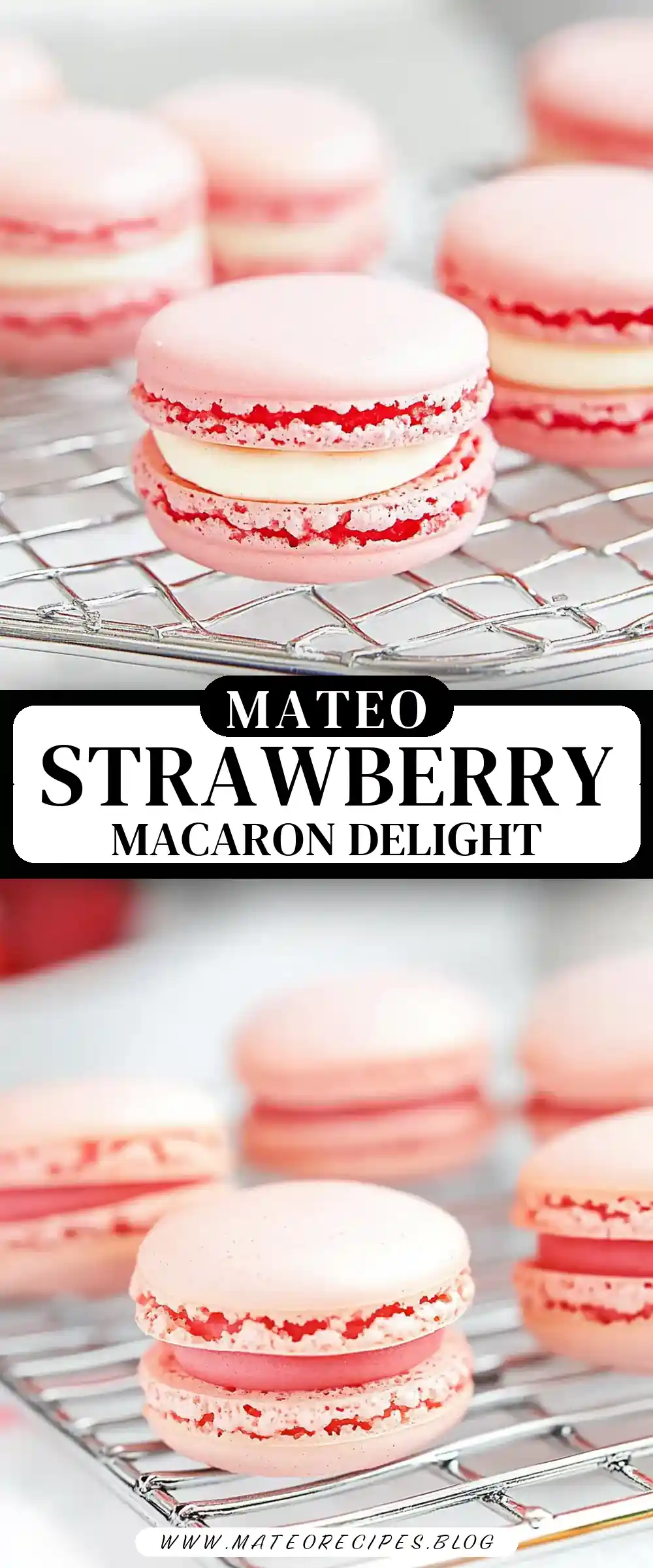 Pinterest pin (Design 3) for Strawberry Macaron Recipe