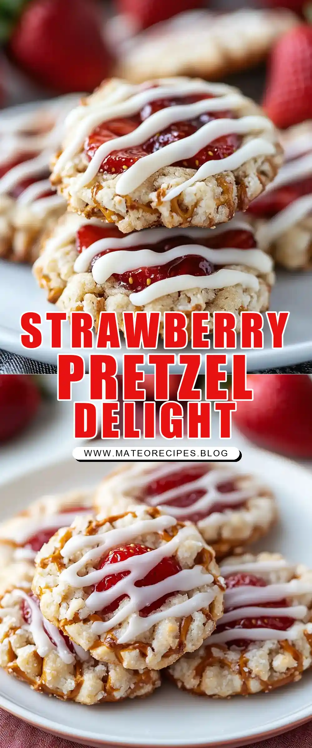 Pinterest pin (Design 1) for Strawberry Pretzel Cookies