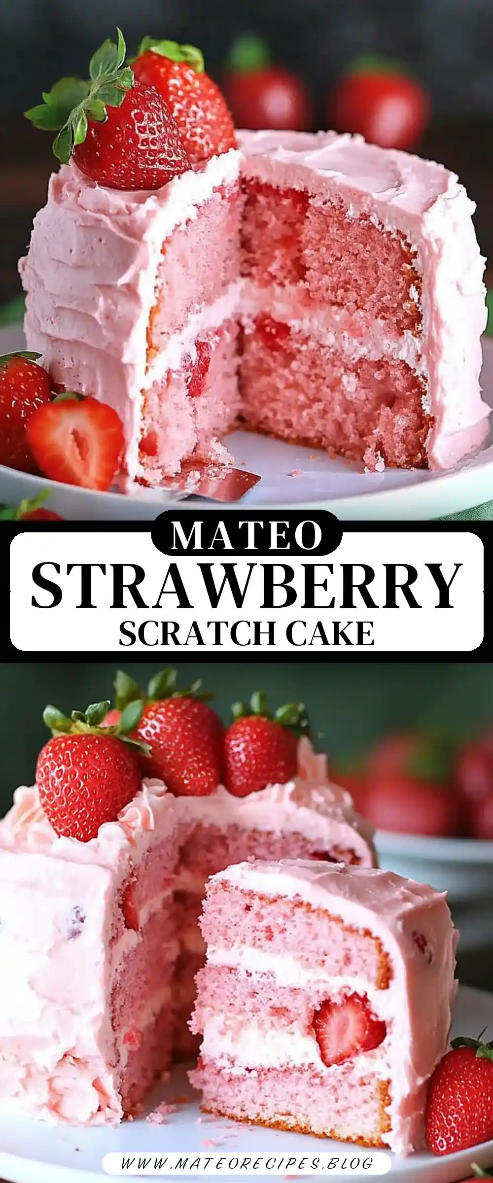 Pinterest pin (Design 3) for Strawberry Cake Recipe – From Scratch