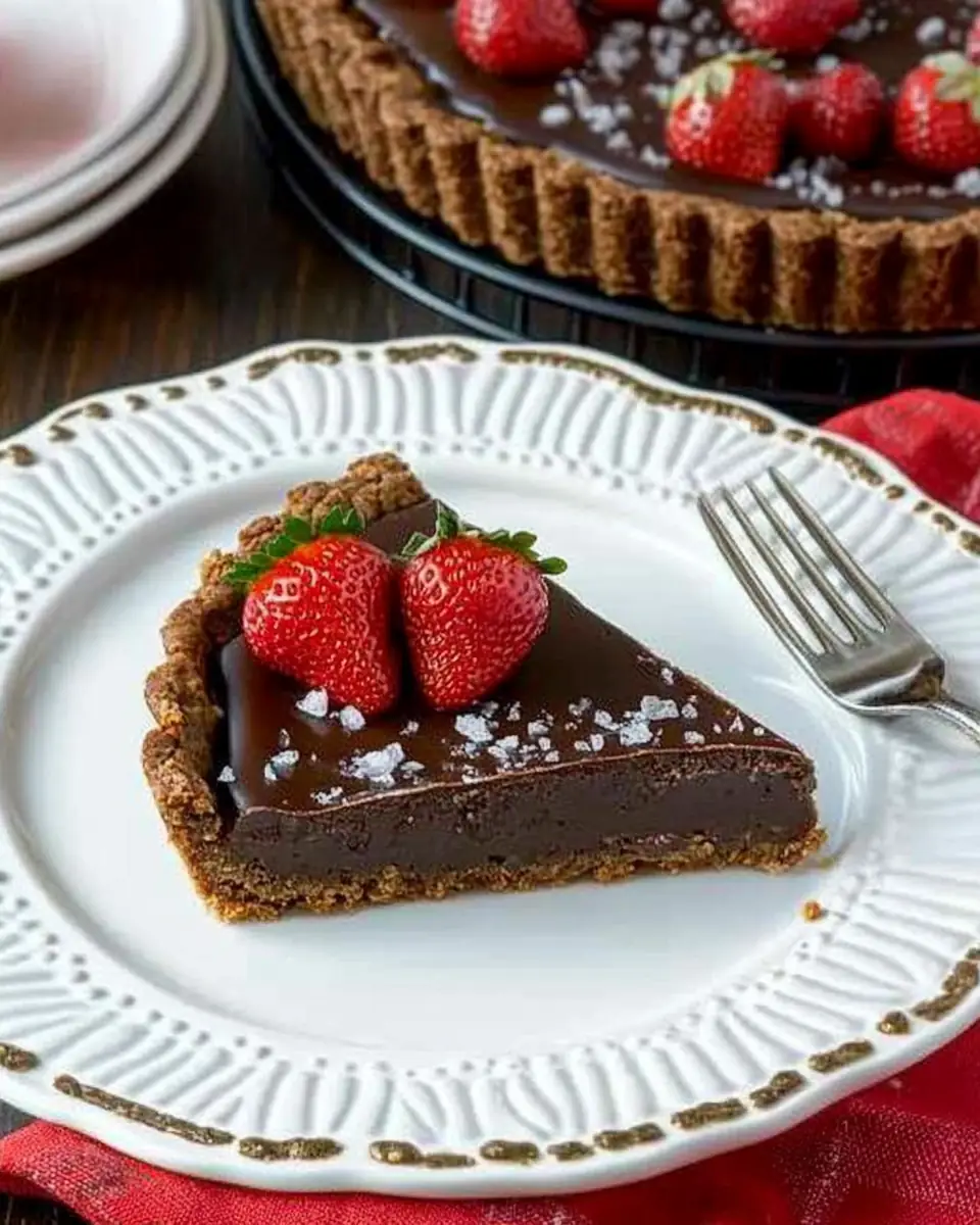 A delicious plate of Salted Chocolate Strawberry Tart