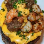 A delicious plate of Steak & Shrimp Over a Cheesy Jumbo