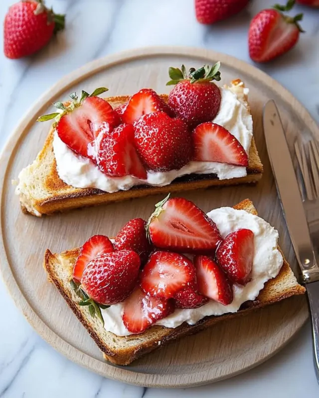 A delicious plate of Strawberry Cheesecake Toast