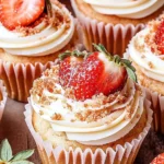 A delicious plate of Strawberry Crunch Cupcakes