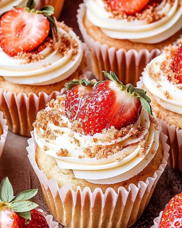 A delicious plate of Strawberry Crunch Cupcakes
