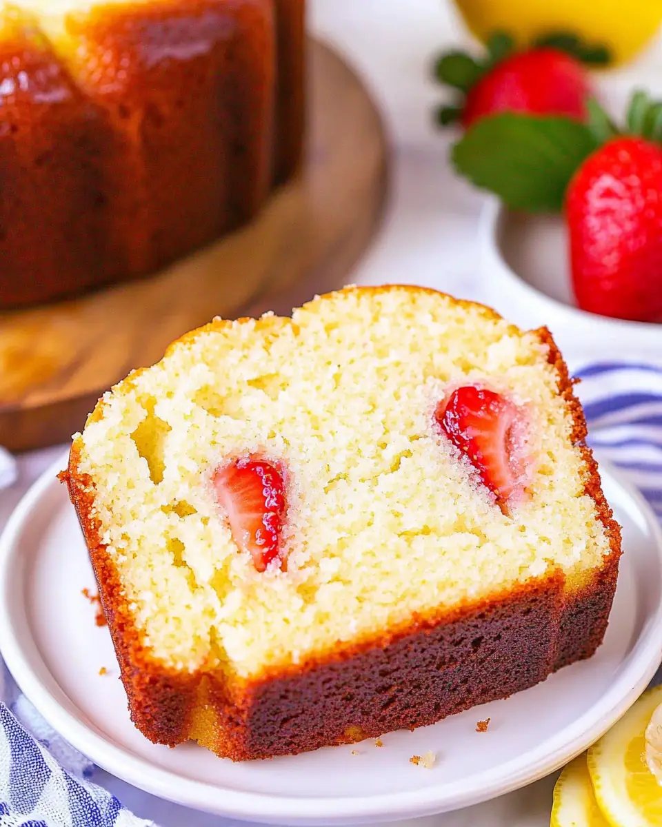 A delicious plate of Strawberry Lemonade Pound Cake