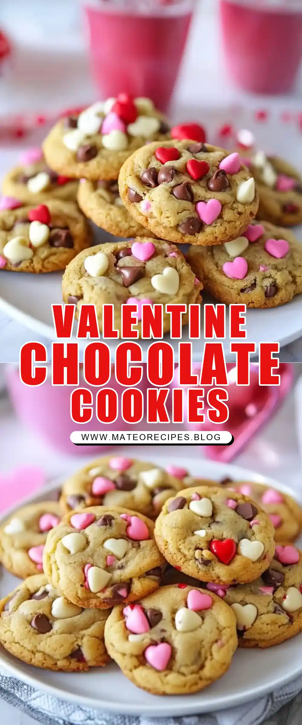 Pinterest pin (Design 1) for Valentine Chocolate Chip Cookies