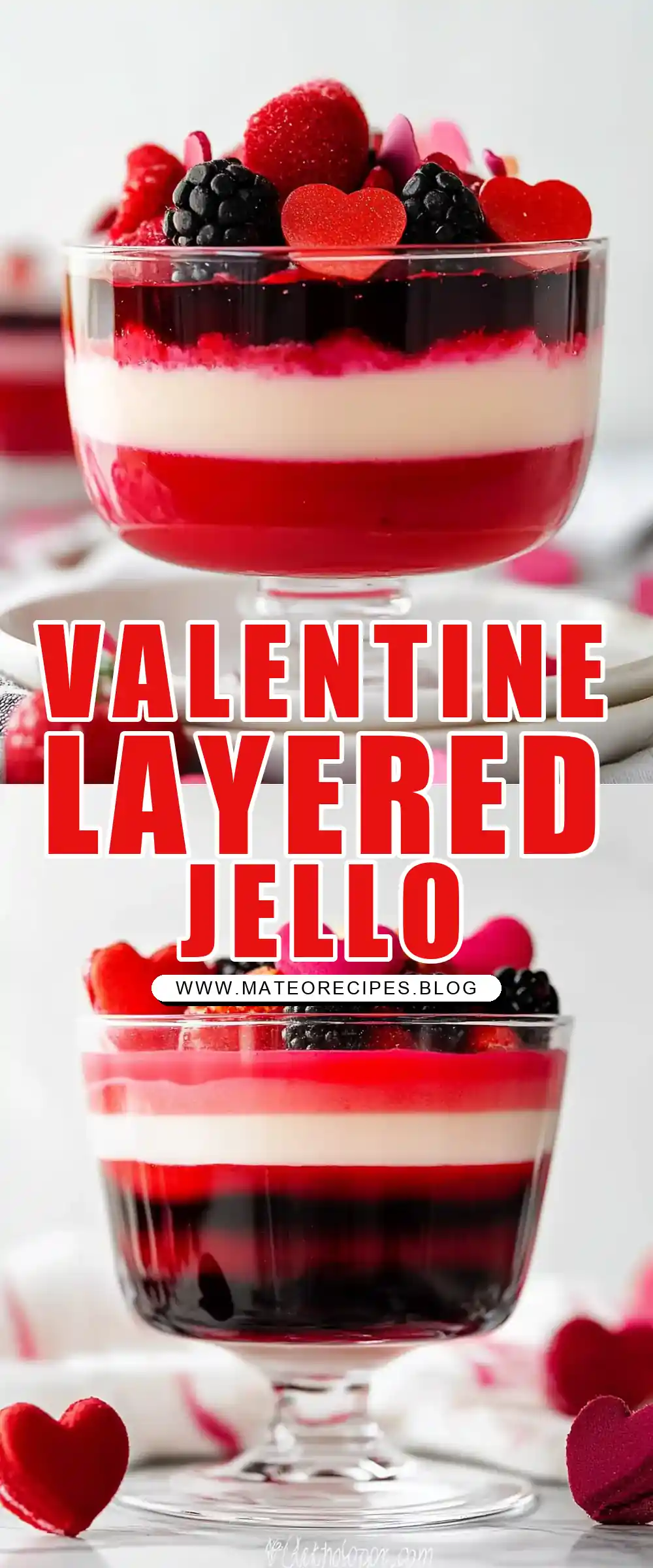 Pinterest pin (Design 1) for Valentine Layered Jello Recipe