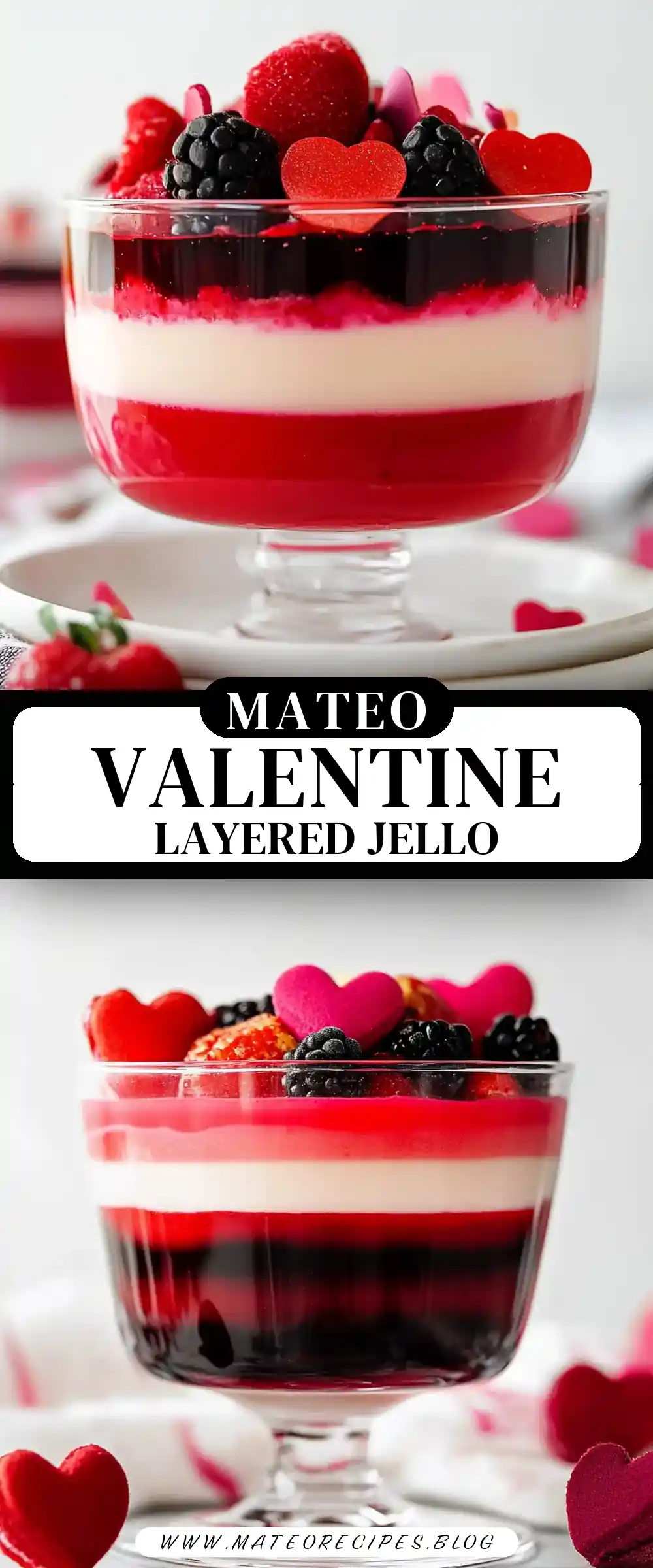 Pinterest pin (Design 3) for Valentine Layered Jello Recipe