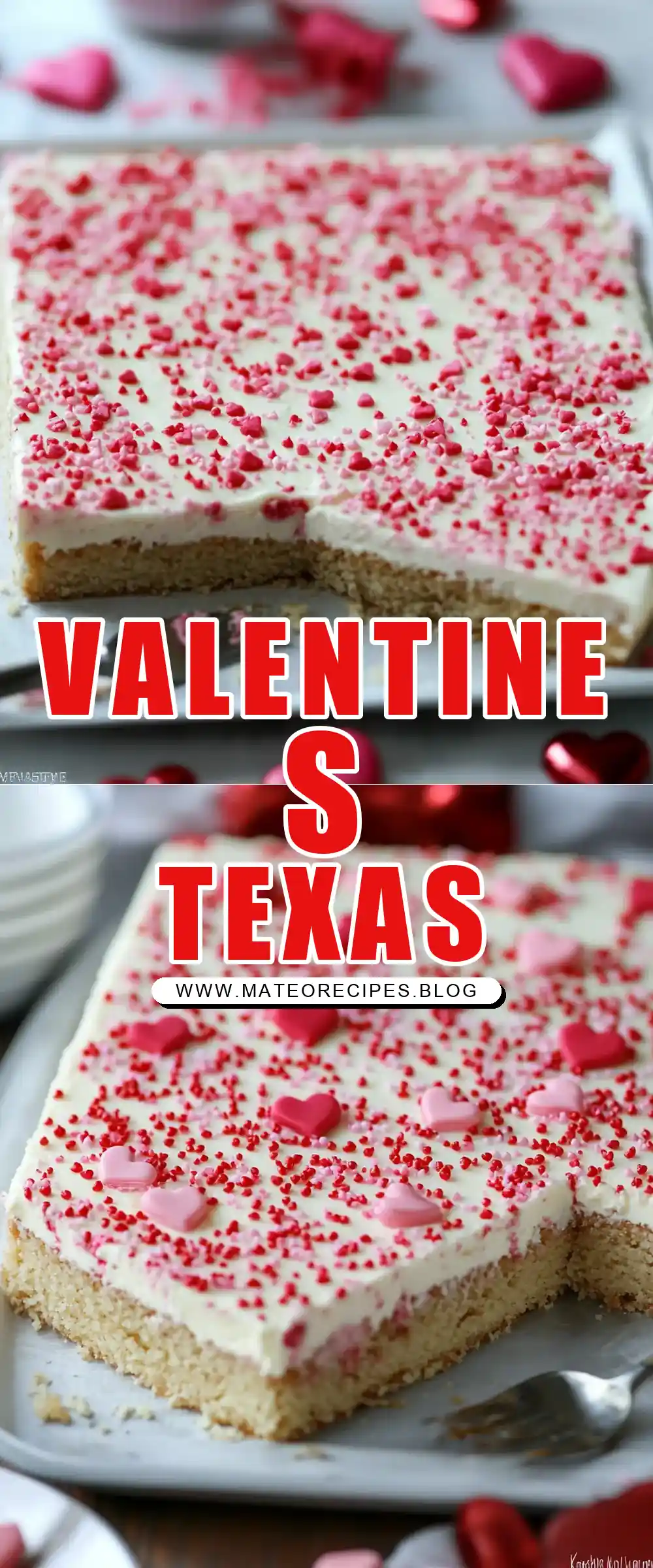 Pinterest pin (Design 1) for White Texas Sheet Cake for Valentine’s Day