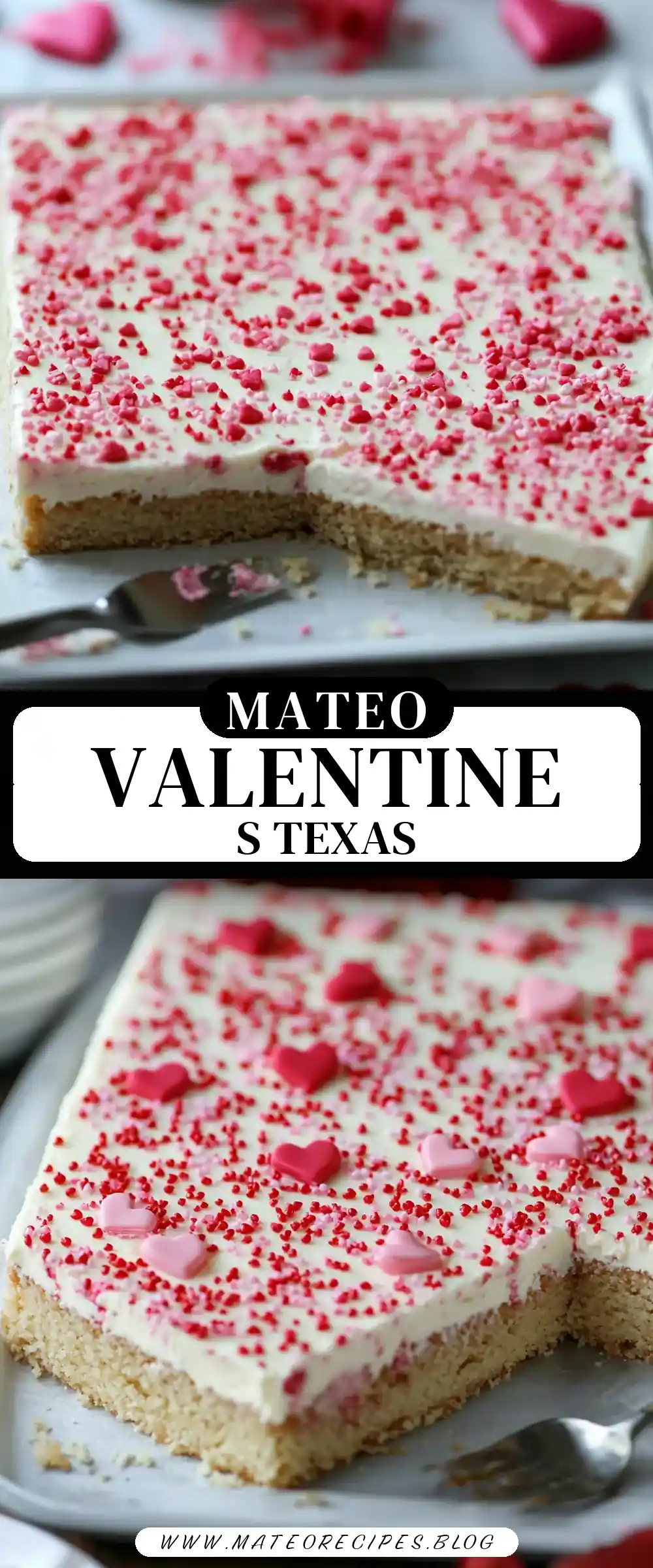 Pinterest pin (Design 3) for White Texas Sheet Cake for Valentine’s Day