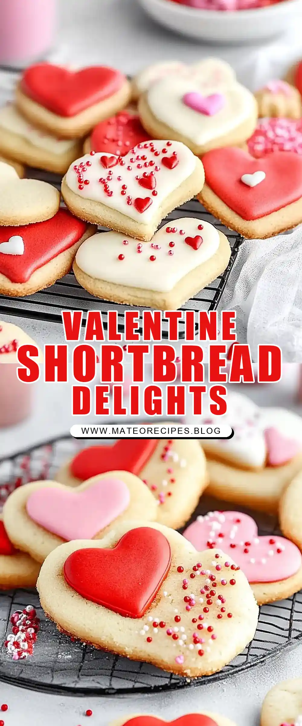 Pinterest pin (Design 1) for Valentine Shortbread Cookies