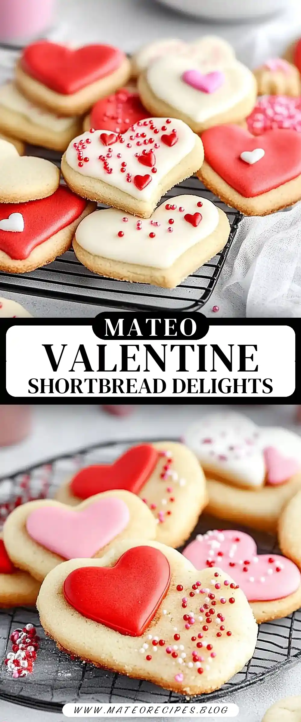 Pinterest pin (Design 3) for Valentine Shortbread Cookies